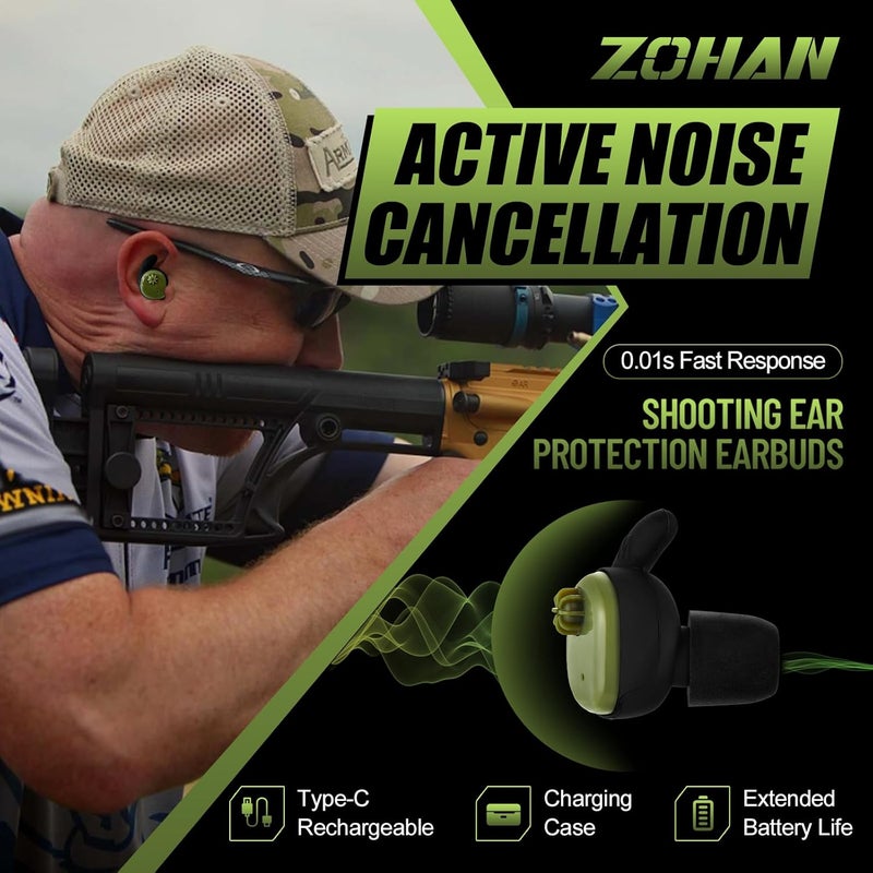 Zohan Rechargeable Electronic Sound Suppression, with 4X Sound Amplification, Hearing Protection Earbuds for Shooting, Independent Volume Control, 3 Sizes Ear Plugs - Image 2